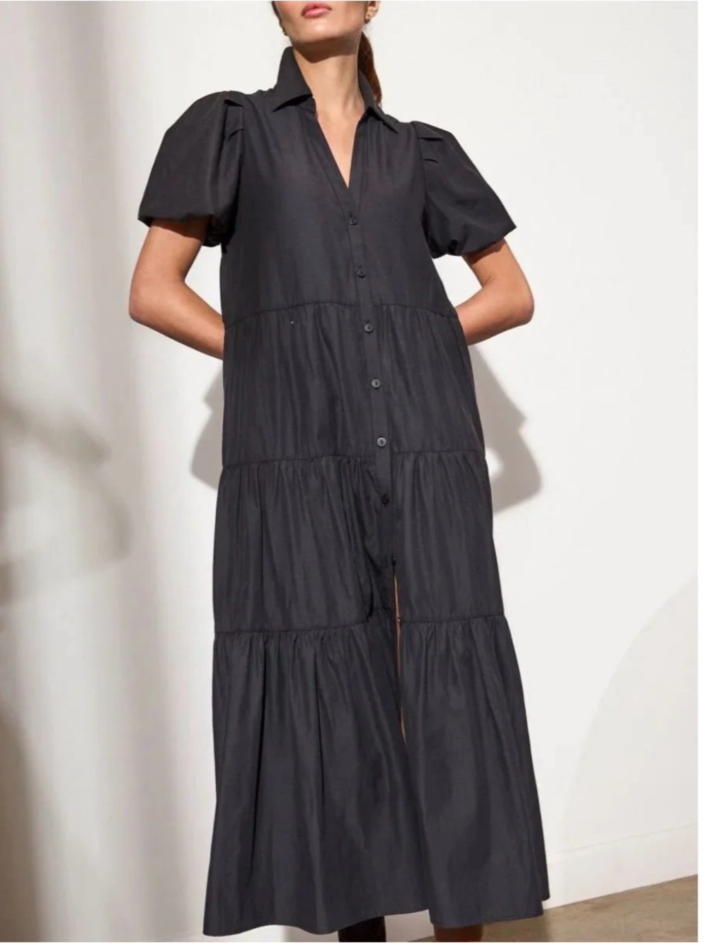 Brochu Walker Iconic Havana Dress Tiered Maxi Women’s Size M Washed Black